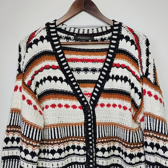 Marc New York Cable Knit Striped V Neck Cardigan Sweater Size Small Whimsigoth - Picture 3 of 14